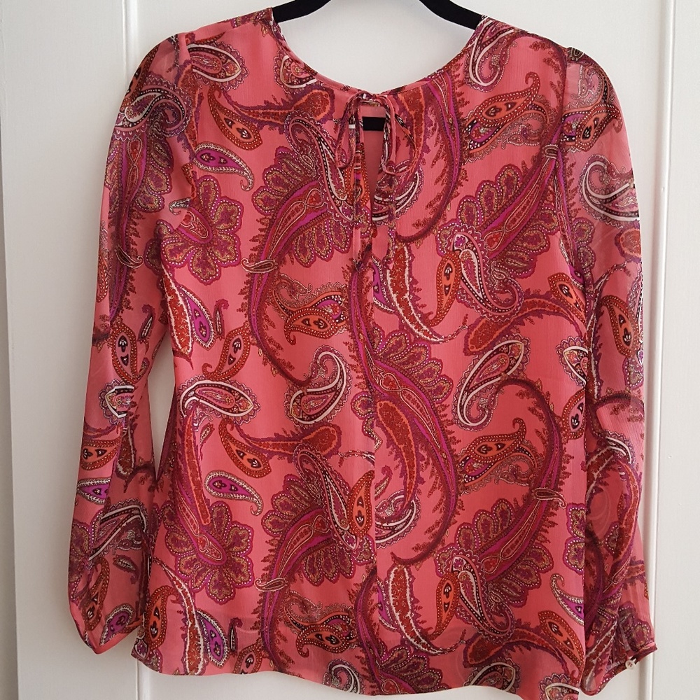 J Crew Ruffle Front Paisley Chiffon Top - Picture 2 of 8